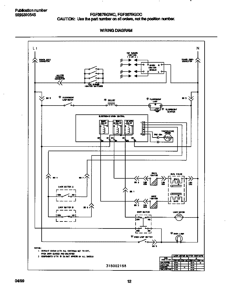WIRING DIAGRAM Diagram and Parts List for FGF367BGDC  Frigidaire Range