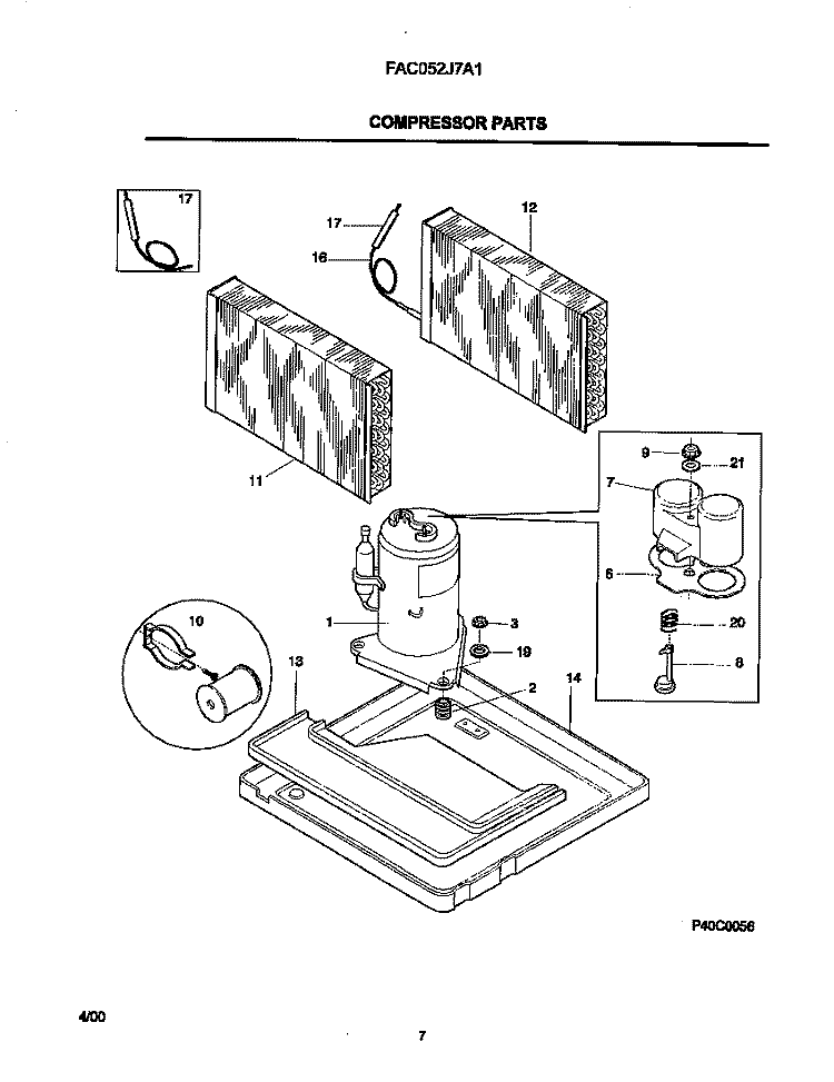 COMPRESSOR PARTS Diagram and Parts List for FAC052J7A1  Frigidaire Air Conditioner