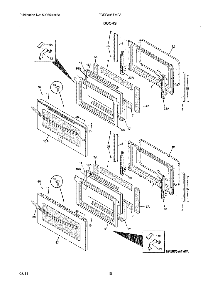 DOORS Diagram and Parts List for FGEF306TMFA  Frigidaire Wall Oven