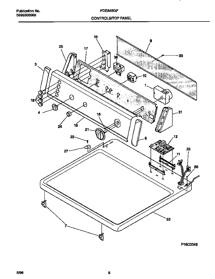 CONTROLS / TOP PANEL Diagram and Parts List for FDE848GFT0  Frigidaire Dryer