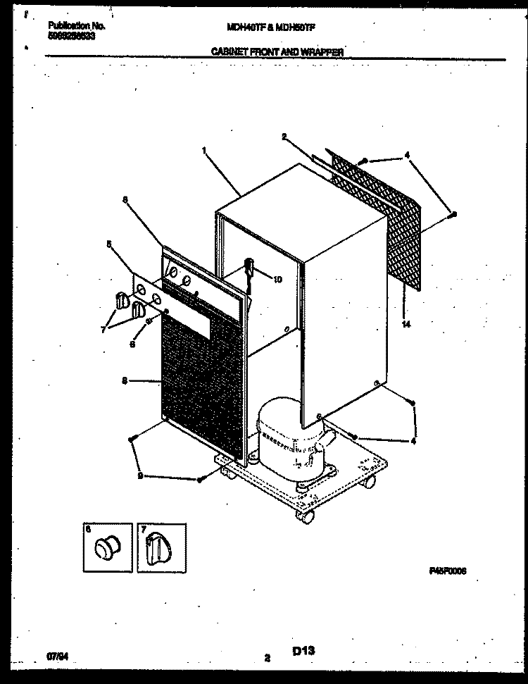 CABINET FRONT AND WRAPPER Diagram and Parts List for MDH50TF1  Frigidaire Dehumidifier