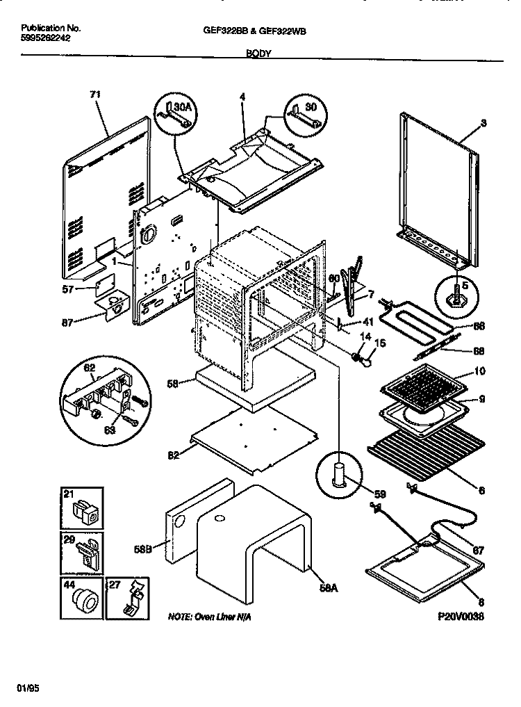 BODY Diagram and Parts List for GEF322WBWA  Gibson Range