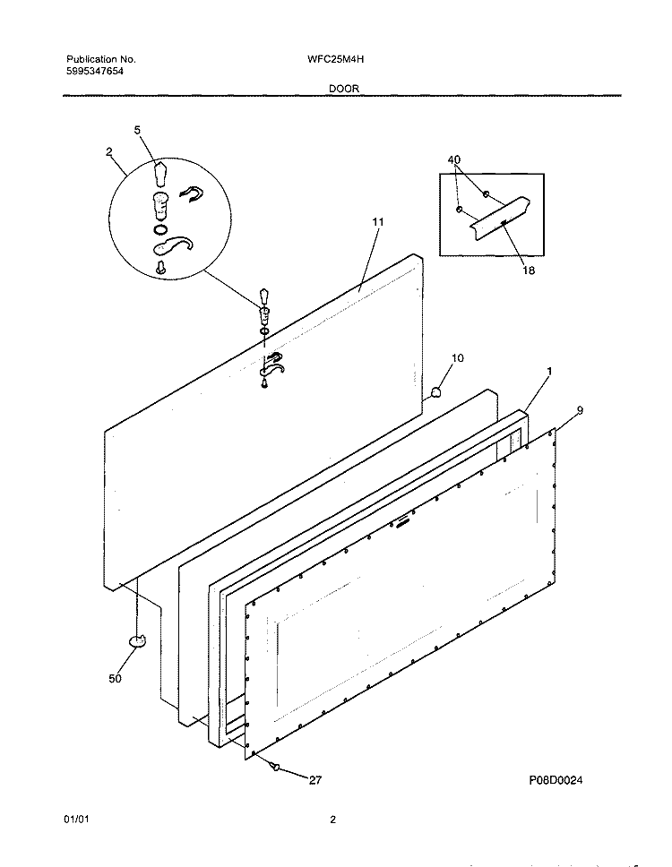 DOOR Diagram and Parts List for WFC25M4HW1  Westinghouse Freezer