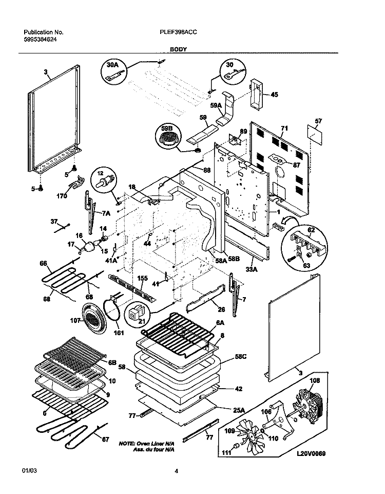 BODY Diagram and Parts List for PLEF398ACC  Frigidaire Range