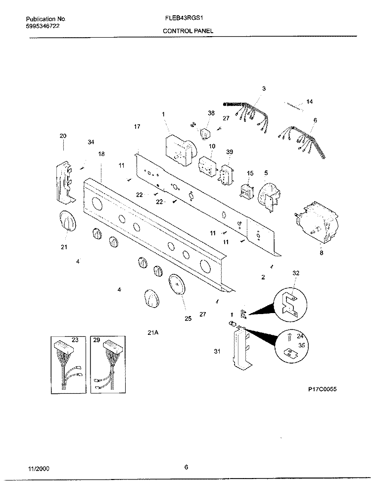CONTROL PANEL Diagram and Parts List for FLEB43RGS1  Frigidaire Washer Dryer Combo