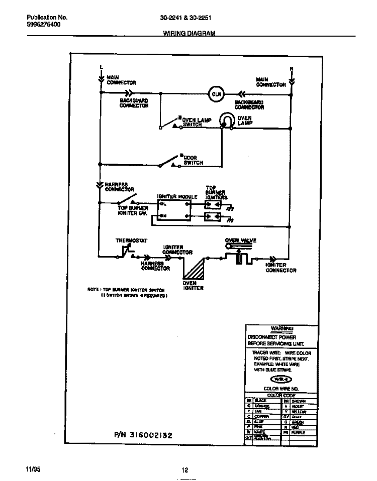 WIRING DIAGRAM Diagram and Parts List for 30-2251-00-09  Tappan Range