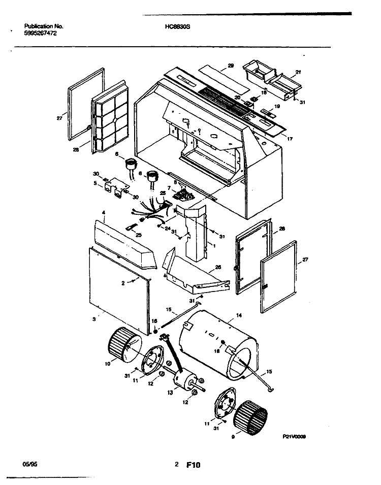 RANGE HOOD Diagram and Parts List for HC8830S  Frigidaire Range Hood