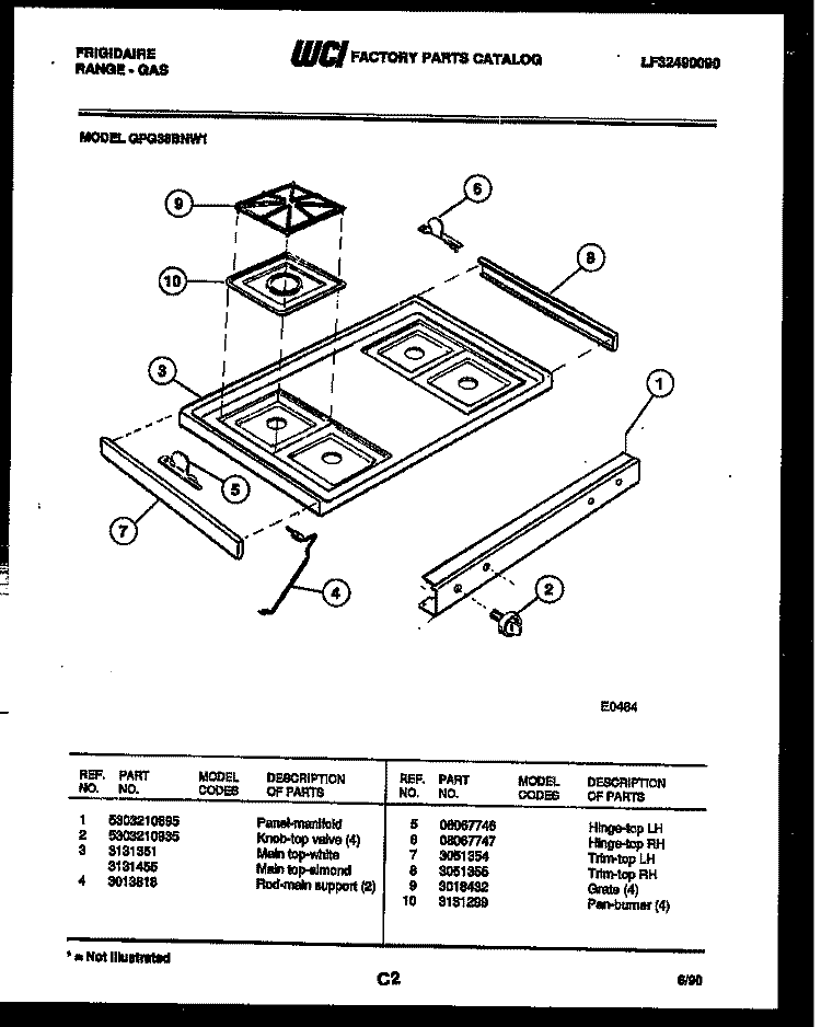 COOKTOP PARTS Diagram and Parts List for GPG38BNL1  Frigidaire Range
