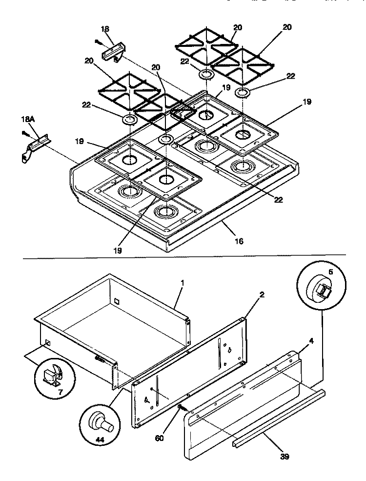 TOP / DRAWER Diagram and Parts List for 30-4282-00-04  Tappan Range