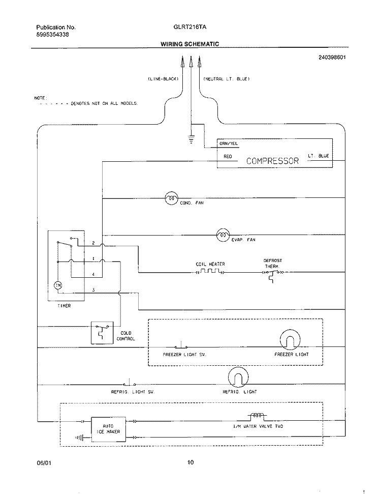WIRING SCHEMATIC Diagram and Parts List for GLRT216TAQ0  Frigidaire Refrigerator