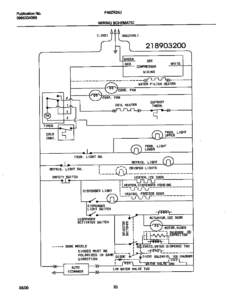 WIRING DIAGRAM Diagram and Parts List for F45ZR24JW0  Frigidaire Refrigerator