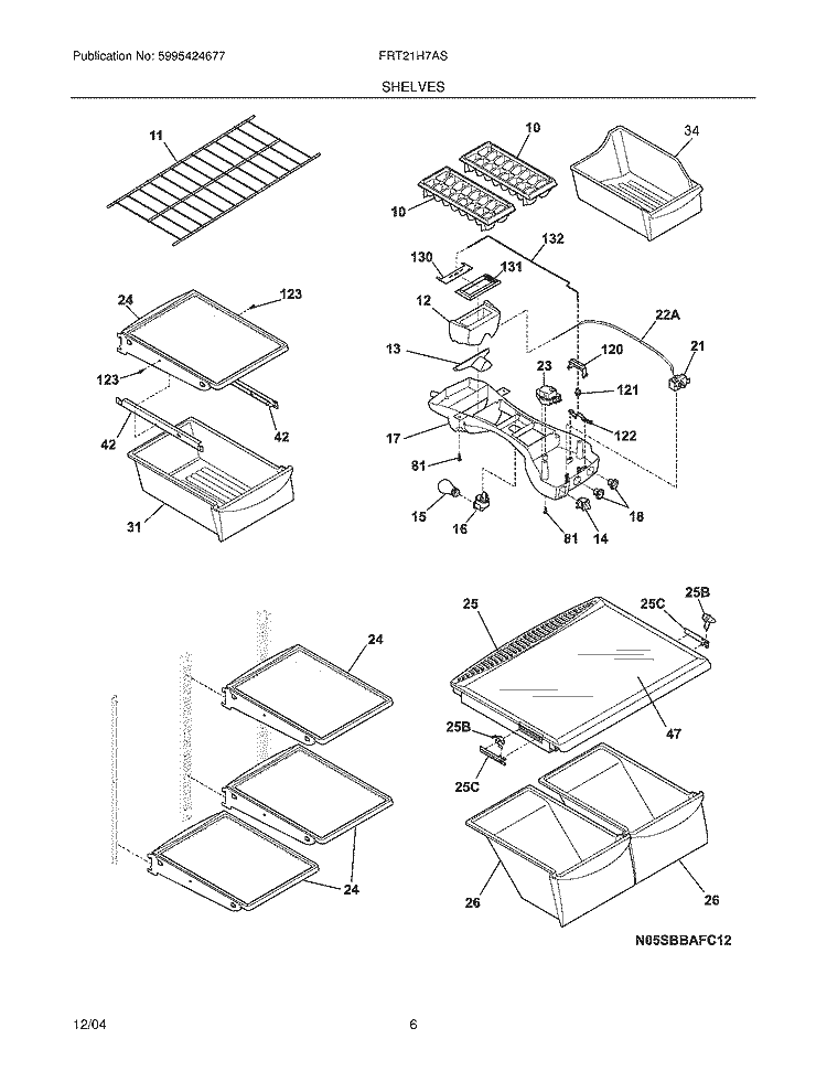 SHELVES Diagram and Parts List for FRT21H7ASK9  Frigidaire Refrigerator