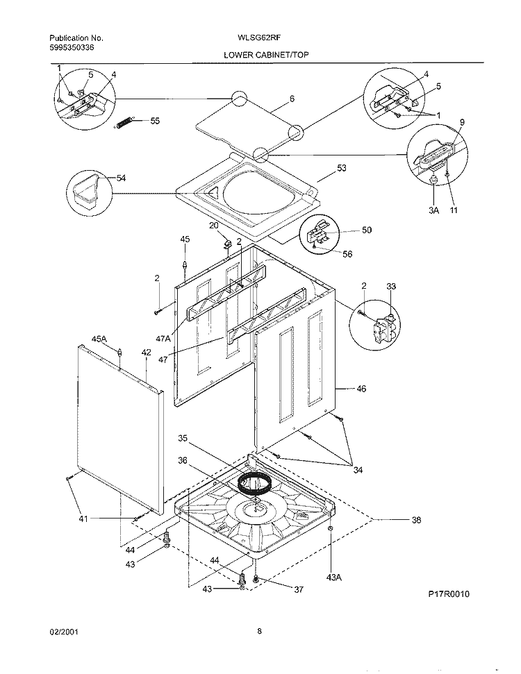 WSHR CAB, TOP Diagram and Parts List for WLSG62RFW1  Westinghouse Washer Dryer Combo