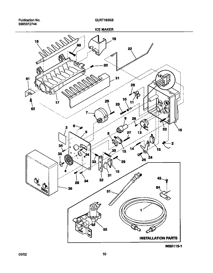 ICE MAKER Diagram and Parts List for GLRT183SBW5  Frigidaire Refrigerator