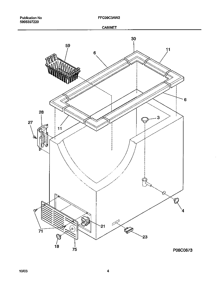 CABINET Diagram and Parts List for FFC09C3AW2  Frigidaire Freezer