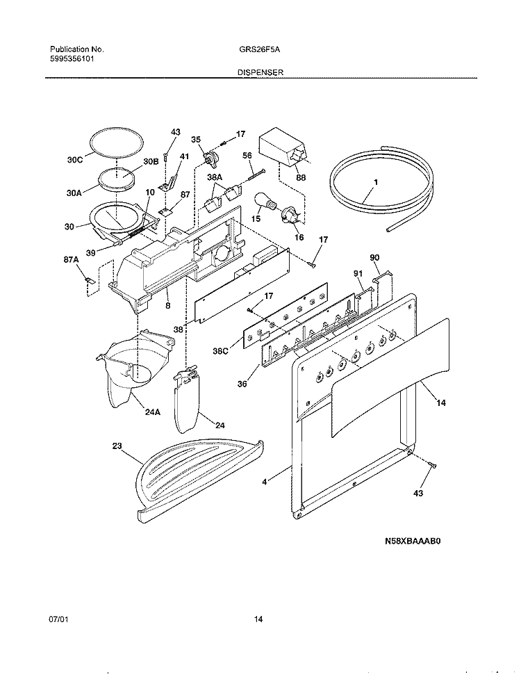 DISPENSER Diagram and Parts List for GRS26F5AQ1  Gibson Refrigerator