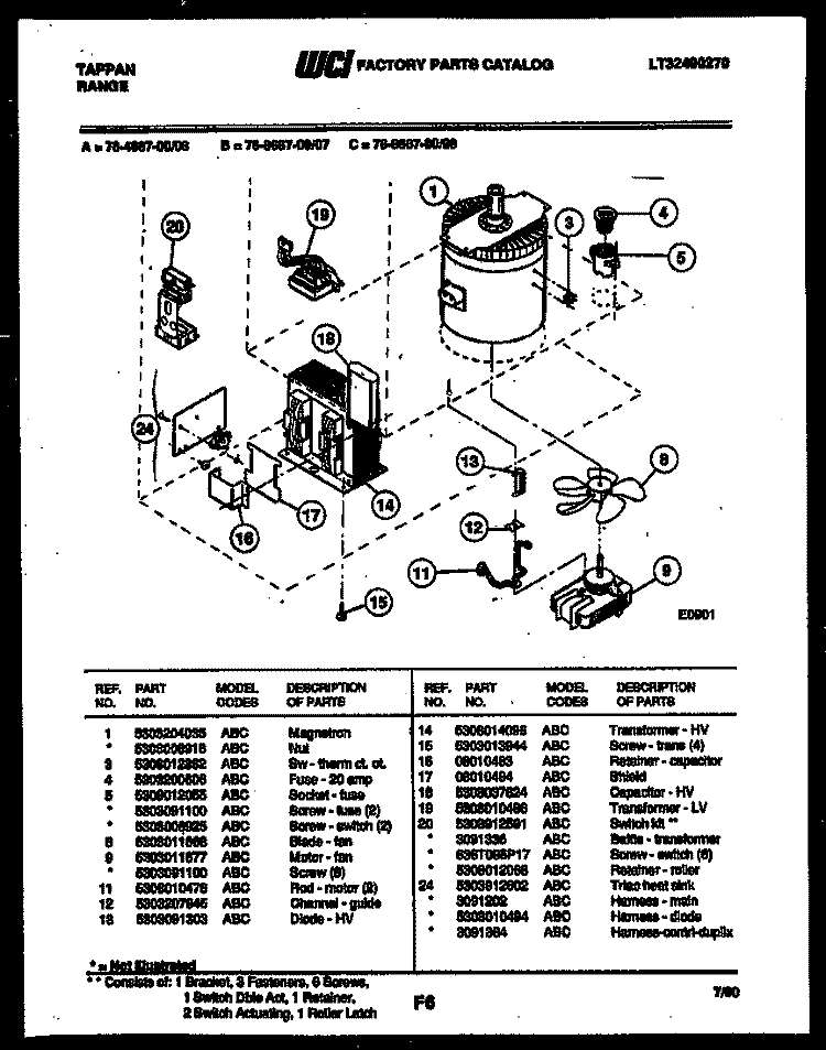 POWER CONTROL Diagram and Parts List for 76-4667-00-08  Tappan Microwave Oven Combo