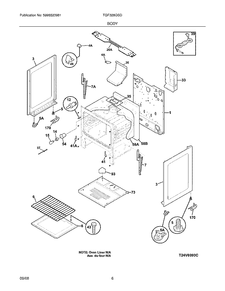 BODY Diagram and Parts List for TGF328GSD  Tappan Range