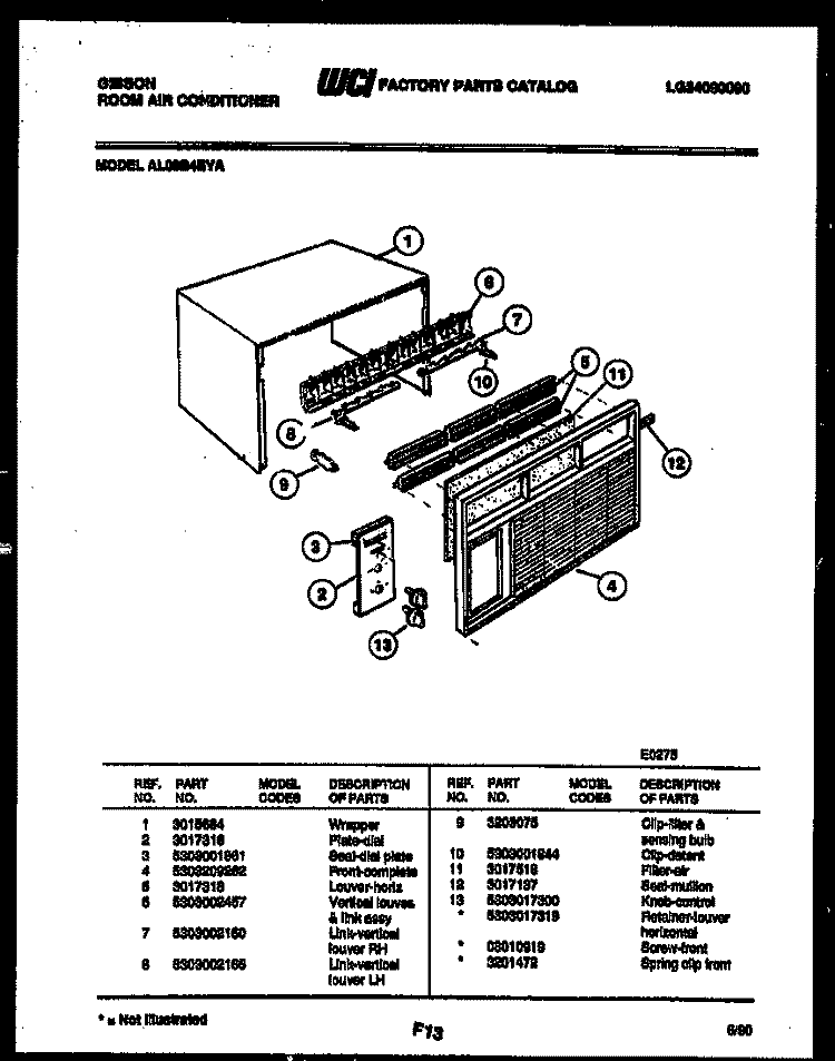 CABINET PARTS Diagram and Parts List for AL08B4EYA  Gibson Air Conditioner