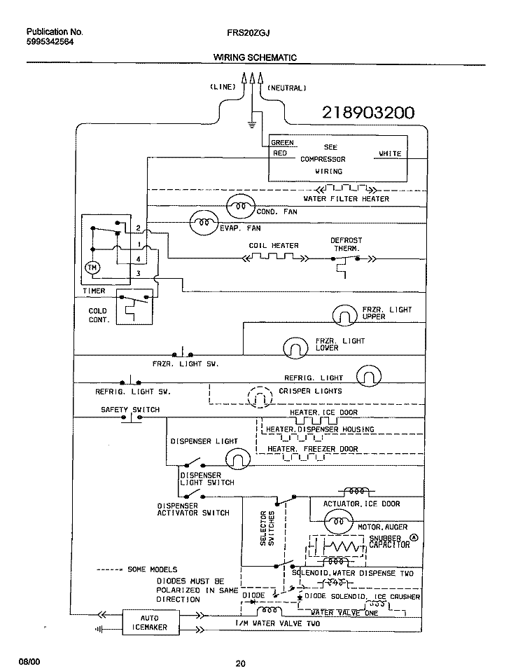 WIRING SCHEMATIC Diagram and Parts List for FRS20ZGJD1  Frigidaire Refrigerator