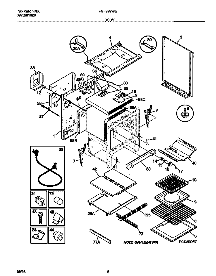 BODY Diagram and Parts List for FGF379WESA  Frigidaire Range