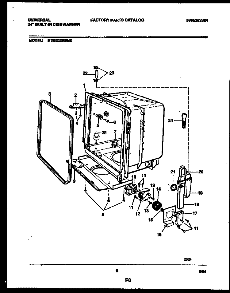 TUB AND FRAME PARTS Diagram and Parts List for MDB222RBM0  Frigidaire Dishwasher