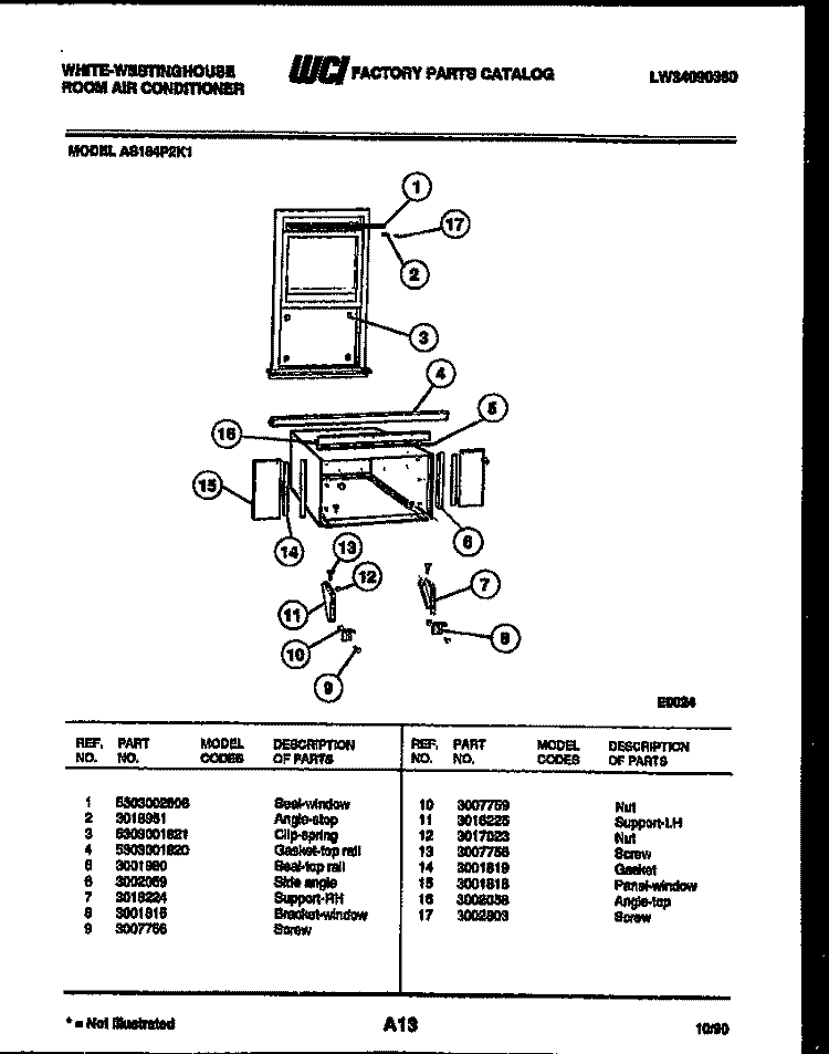 CABINET AND INSTALLATION PARTS Diagram and Parts List for AS184P2K1  Frigidaire Air Conditioner