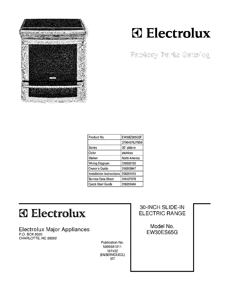 COVER Diagram and Parts List for EW30ES65GSF  Electrolux Range
