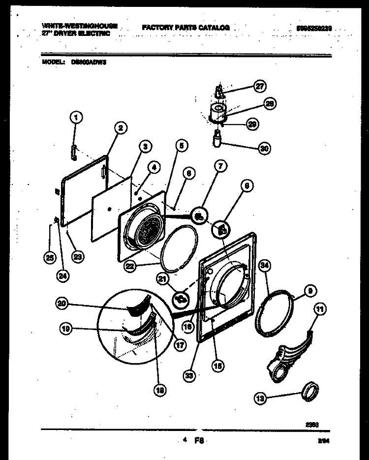 DOOR PARTS Diagram and Parts List for DE800ADD3  Frigidaire Dryer