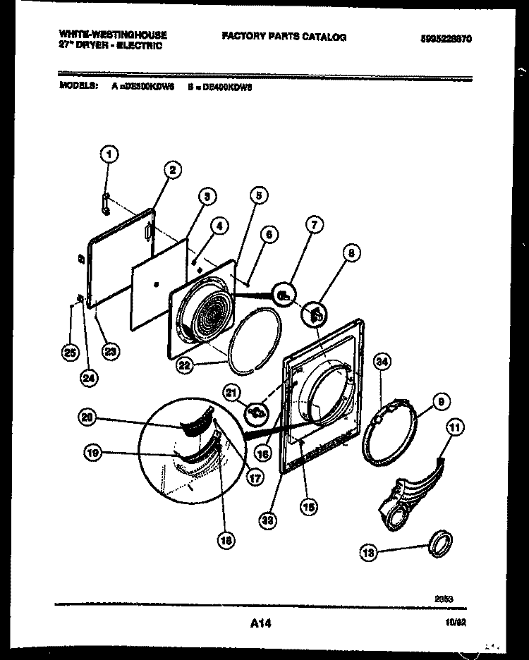 DOOR PARTS Diagram and Parts List for DE400KDD6  Frigidaire Dryer