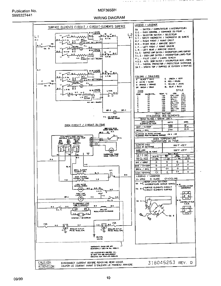 WIRING DIAGRAM Diagram and Parts List for MEF365BHW3  Frigidaire Wall Oven