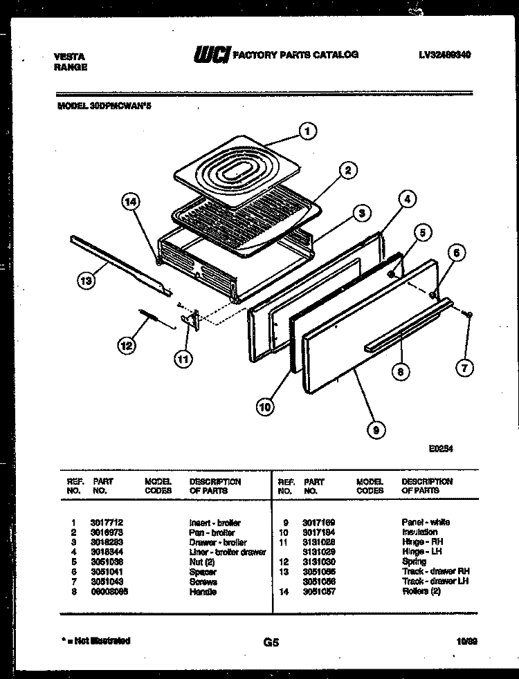 BROILER DRAWER PARTS Diagram and Parts List for 30DGMCWAN4  Tappan Range
