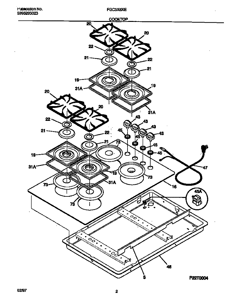 COOKTOP Diagram and Parts List for FGC3X8XESC  Frigidaire Cooktop