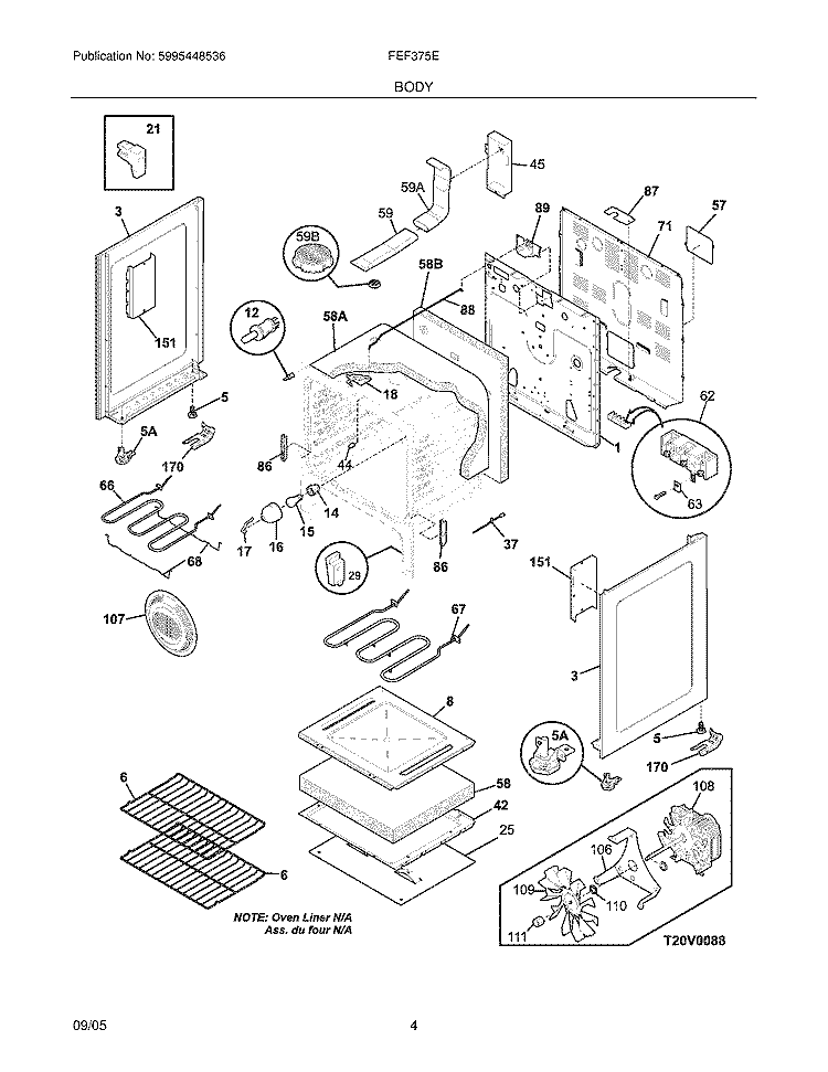 BODY Diagram and Parts List for FEF375EBB  Frigidaire Range