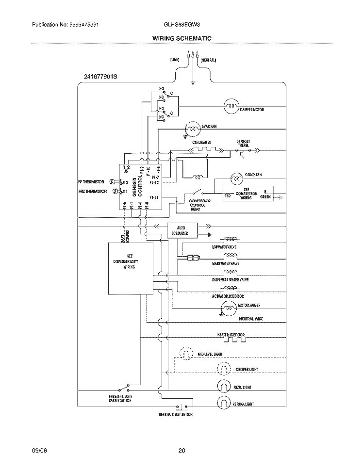 WIRING SCHEMATIC Diagram and Parts List for GLHS68EGW3  Frigidaire Refrigerator