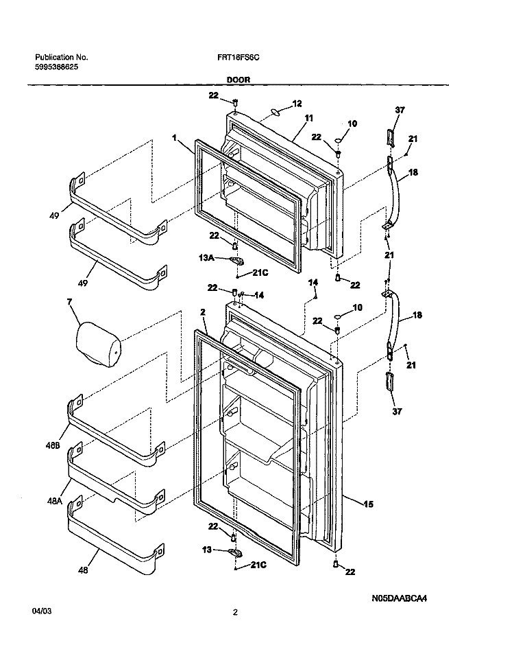 DOORS Diagram and Parts List for FRT18FS6CW0  Frigidaire Refrigerator