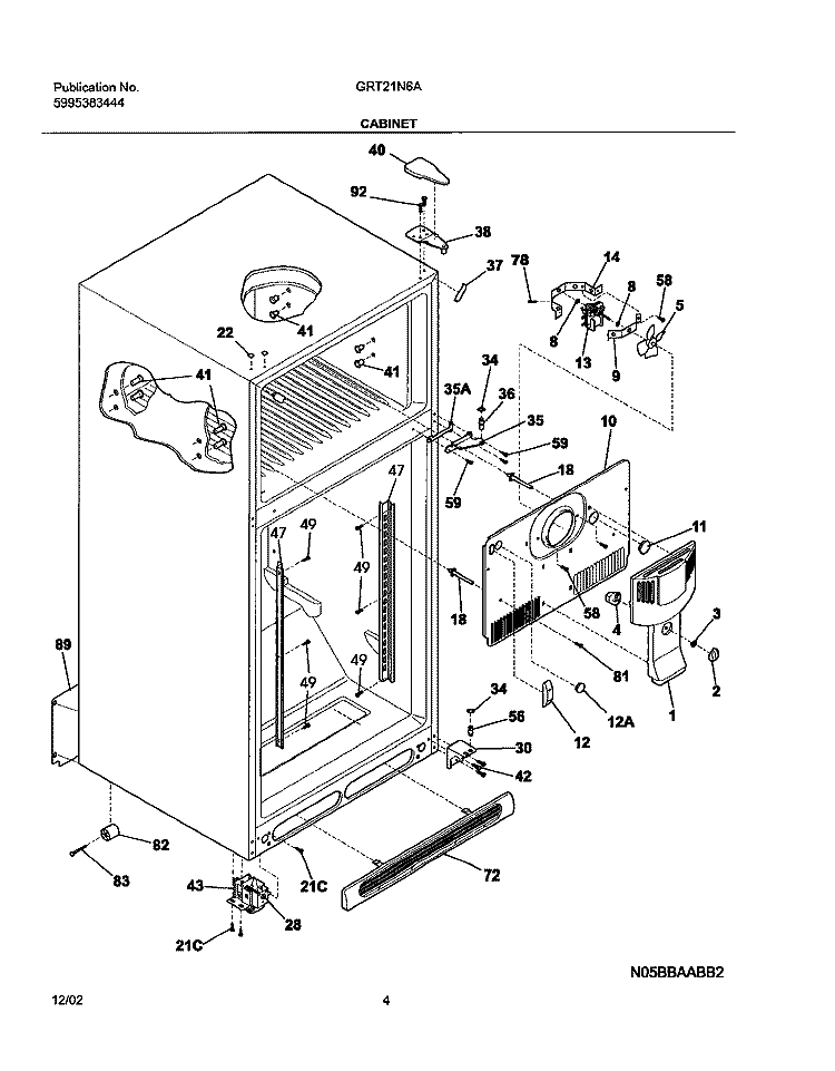 CABINET Diagram and Parts List for GRT21N6AW5  Gibson Refrigerator