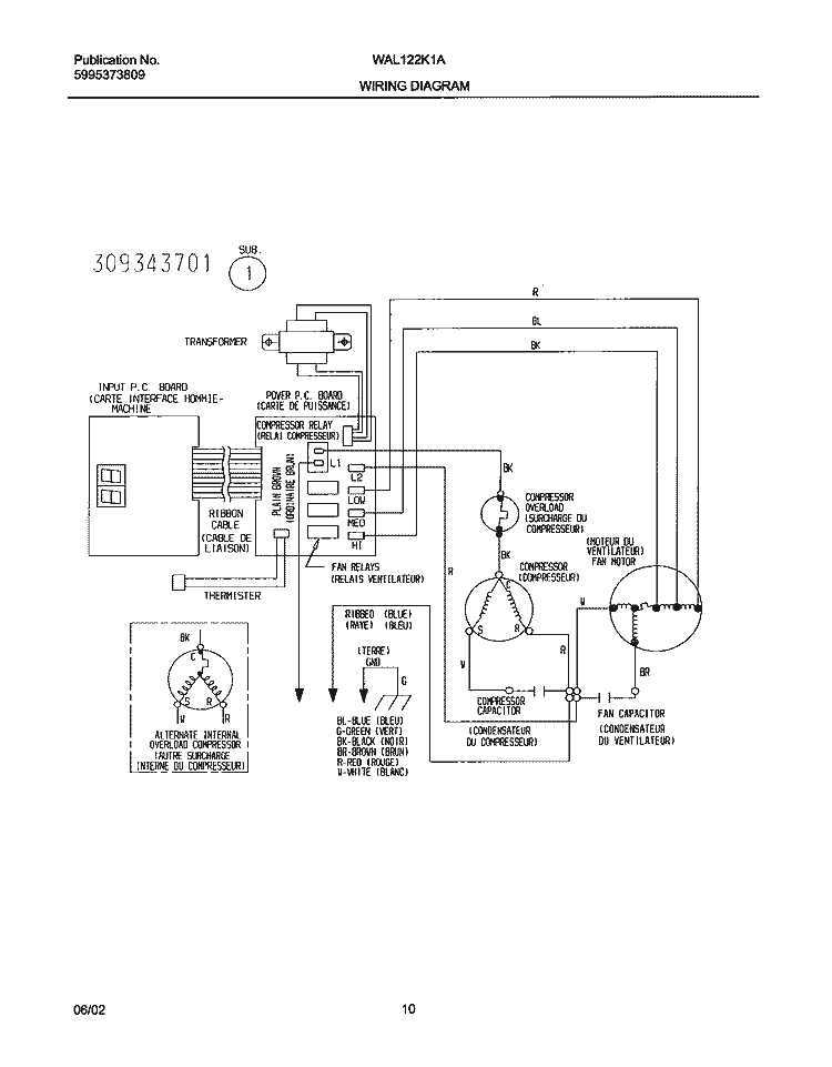 WIRING DIAGRAM Diagram and Parts List for WAL122K1A2  Westinghouse Air Conditioner