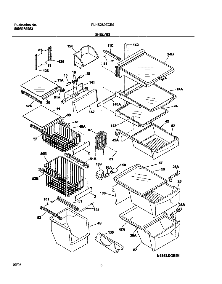 SHELVES Diagram and Parts List for PLHS269ZCB0  Frigidaire Refrigerator