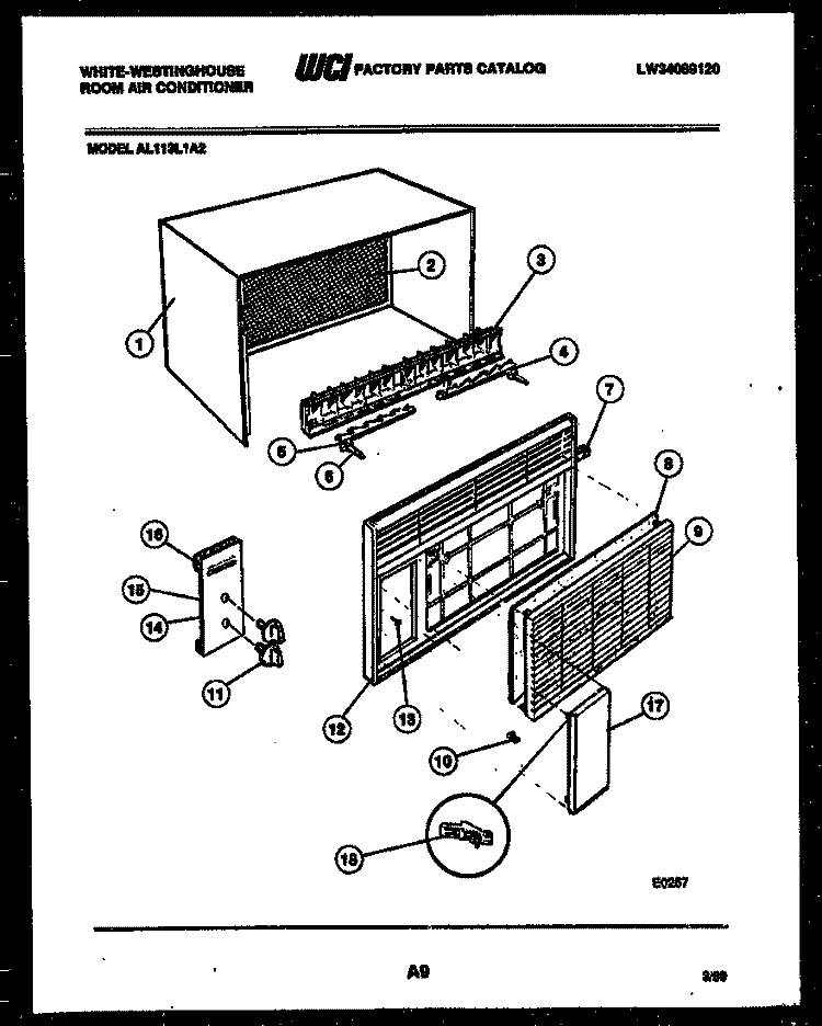 CABINET PARTS Diagram and Parts List for AL113L1A2  Frigidaire Air Conditioner