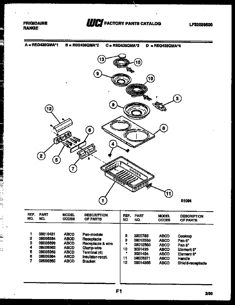 COOKTOP PARTS Diagram and Parts List for REG438QMA4  Frigidaire Range