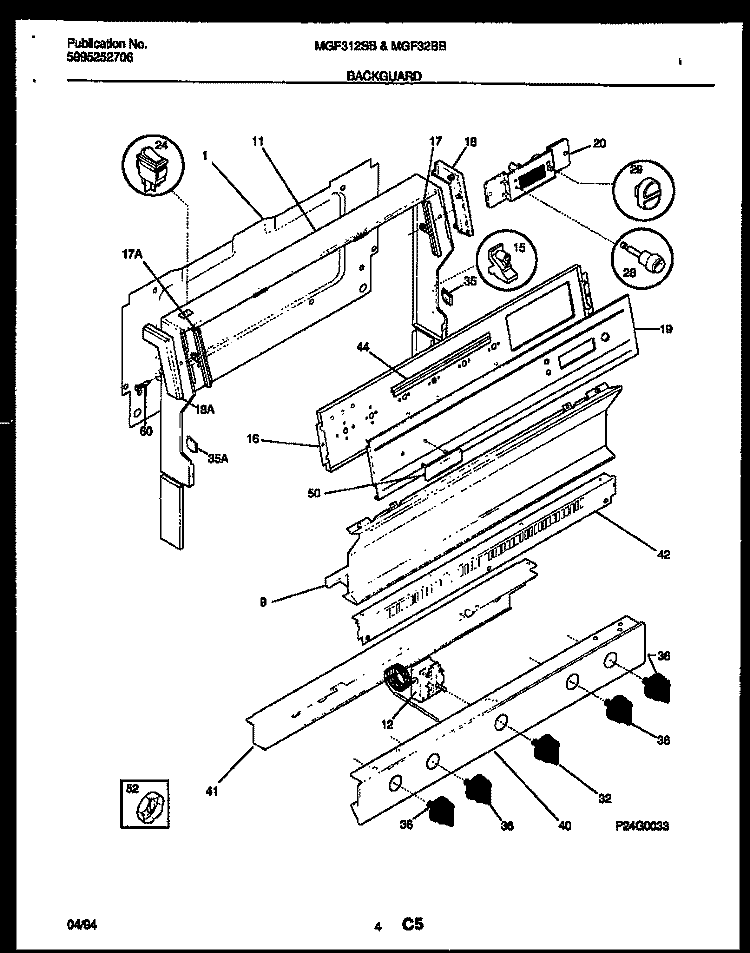 BACKGUARD Diagram and Parts List for MGF322BBWA  Frigidaire Range