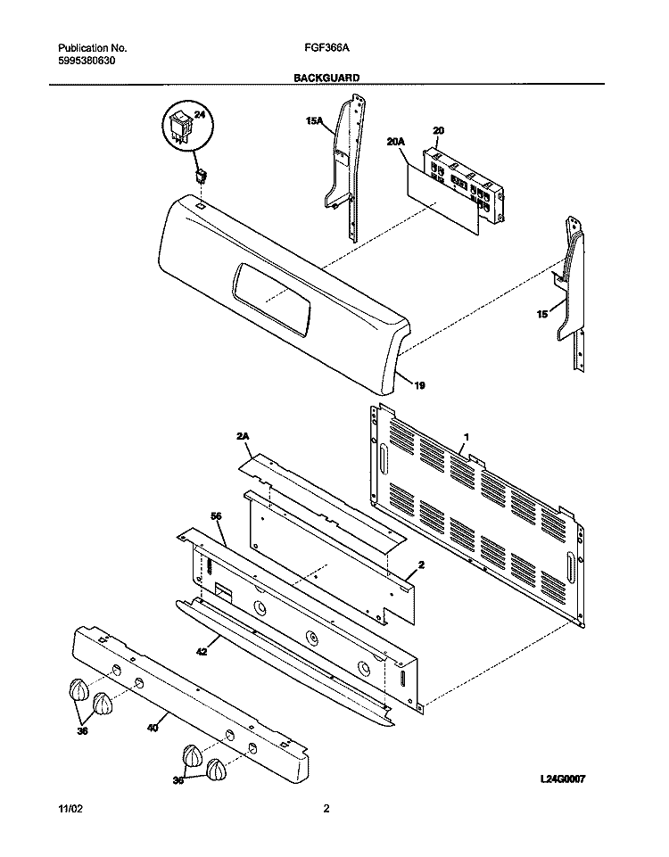 BACKGUARD Diagram and Parts List for FGF366AUA  Frigidaire Range