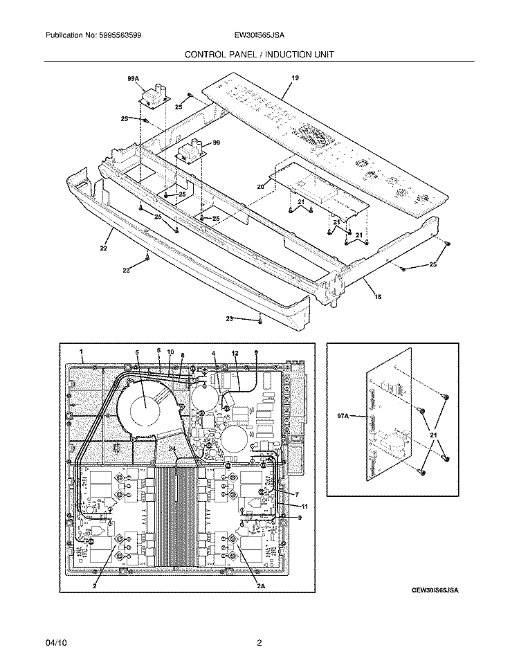 CONTROL PANEL/INDUCTION UNIT Diagram and Parts List for EW30IS65JSA  Electrolux Range