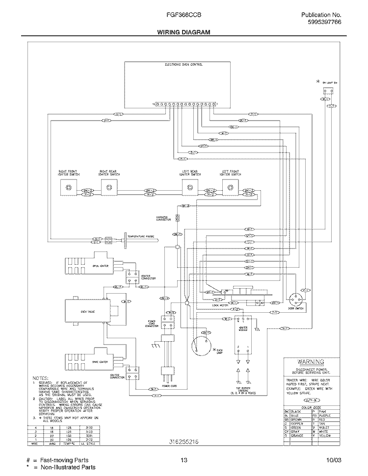 WIRING DIAGRAM Diagram and Parts List for FGF366CCB  Frigidaire Range