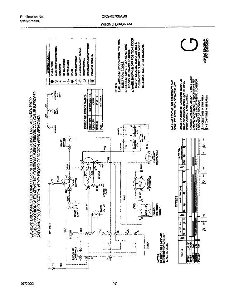 134054800 WIRING DIAGRAM Diagram and Parts List for CRGR5700AS0  Frigidaire Dryer