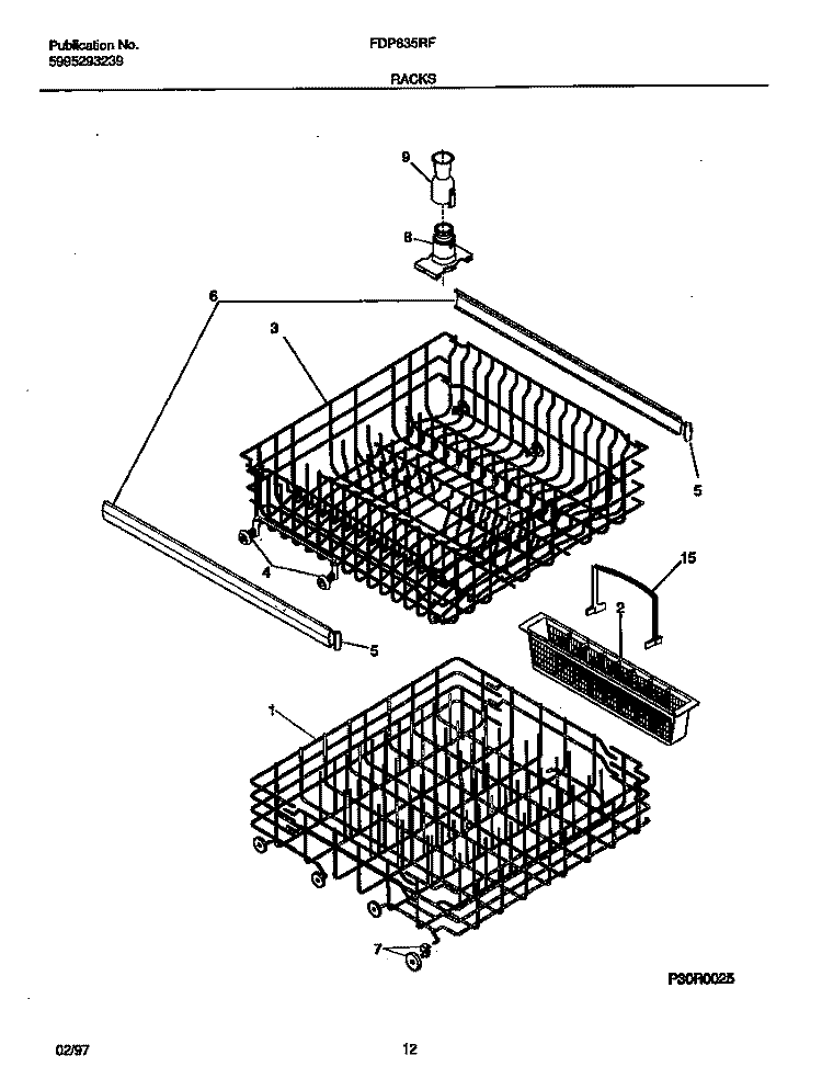 RACKS Diagram and Parts List for FDP635RFR2  Frigidaire Dishwasher