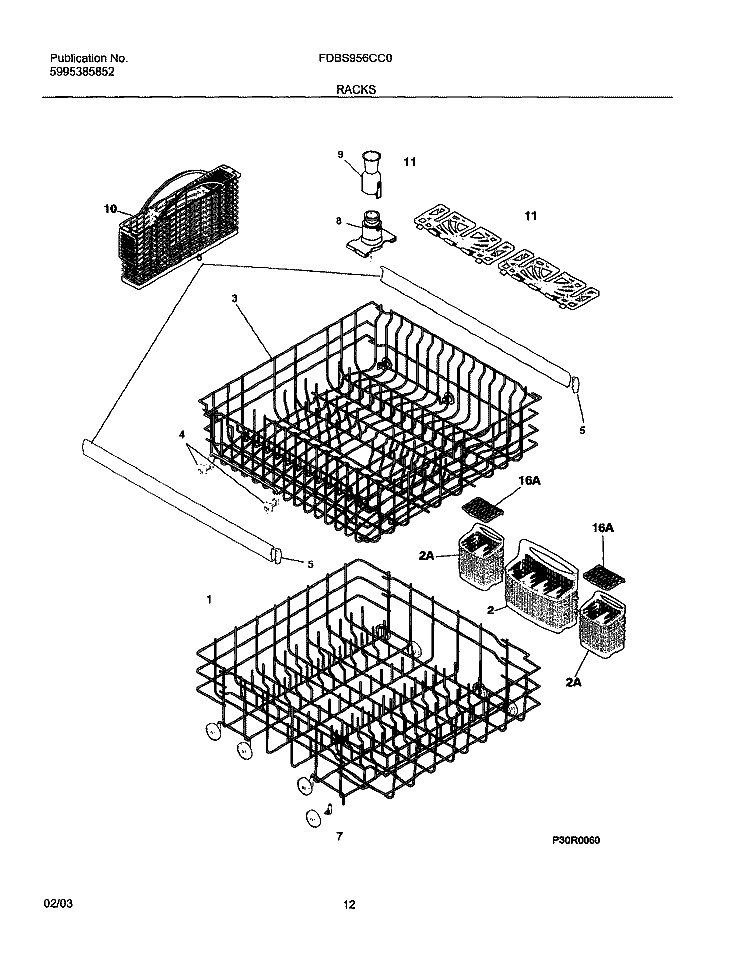 RACKS Diagram and Parts List for FDBS956CC0  Frigidaire Dishwasher