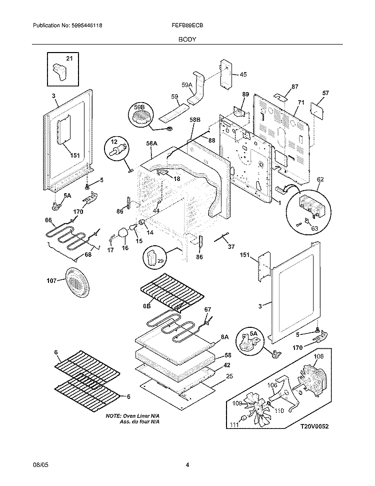 BODY Diagram and Parts List for FEFB89ECB  Frigidaire Range