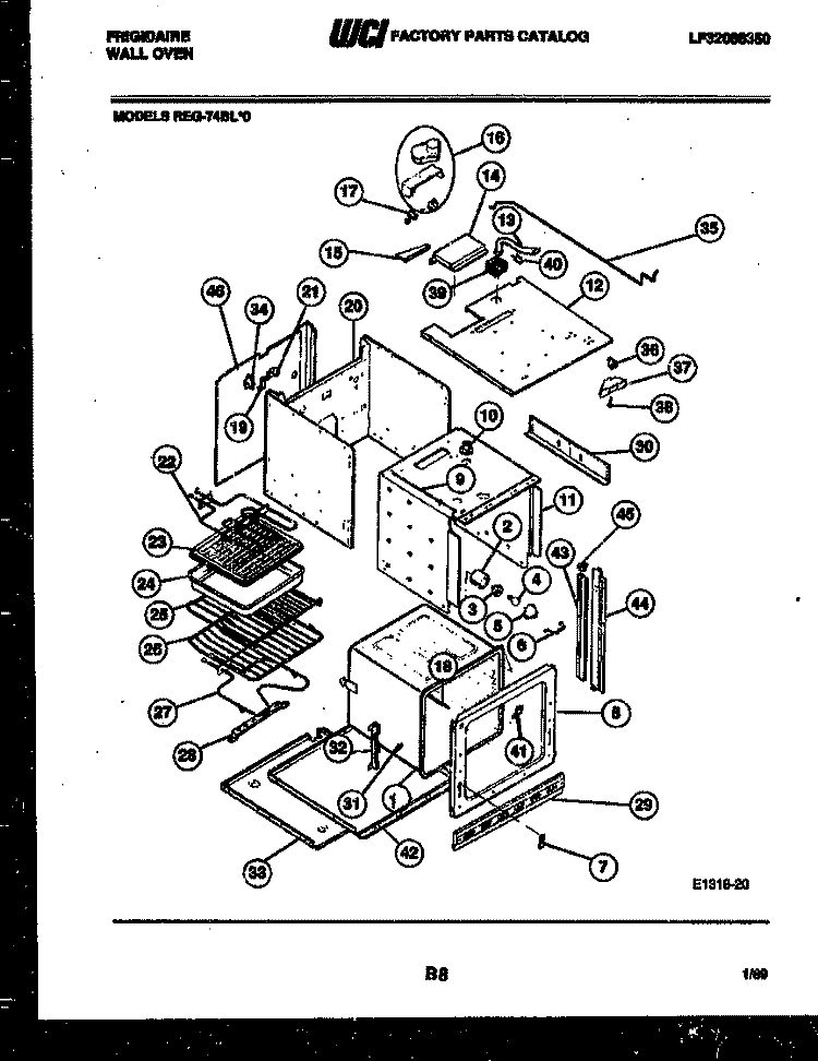 BODY PARTS Diagram and Parts List for REG74BLB0  Frigidaire Wall Oven